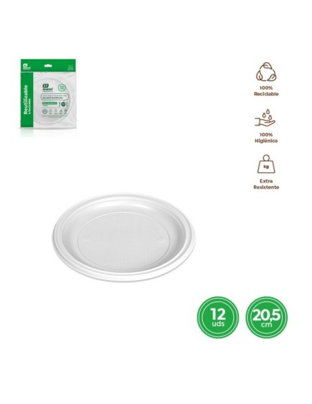 PLATO PLASTICO LLANO 20.5CM 12U