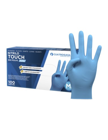 GUANTE NITRILO AZUL CUATROGASA TOUCH TALLA M 100U